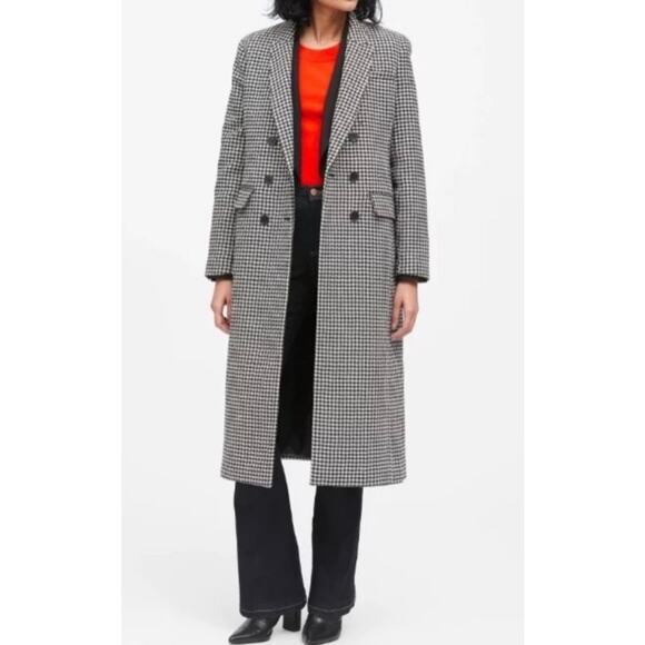 Banana Republic Double Breasted Houndstooth Coat Jacket Classic Black Cream XS - Picture 1 of 12